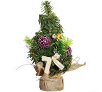 for mini Christmas Tree 22cm Pre-Decorated Desktop Red Purple Gold Silver | Sturdy Plastic Material Handcrafted Detailing Lifelike Branches for Home Office Party