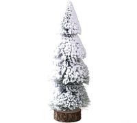 for mini -PVC Christmas Tree with Snowy Finish and Wooden Base for Desktop | Wooden Base Christmas Small Artificial Tree Desktop Holiday Ornament Flocked Miniature Tree