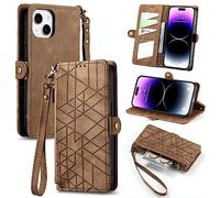 for Mobile Phone Case for Fairphone 5 Case Zip Mobile Phone Case Premium Leather Folding Flip Wallet Case Magnetic Card Slot Stand Function Protective Case for Fairphone 5, Brown