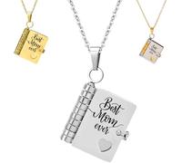 For Mom - I Love You More Than Anything, Love From Daughter Book Necklace, Personalized My Incredible Best Mom Ever Book Necklace, Openable Adjustable Necklaces for Women (Silver, B)