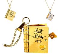 For Mom - I Love You More Than Anything, Love From Daughter Book Necklace, Personalized My Incredible Best Mom Ever Book Necklace, Openable Adjustable Necklaces for Women (Gold, B)