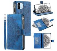 For Moto Edge 50 Neo 5G Mandala Zipper Case 8 Card Slots with Strap Shockproof Leather Flip Wallet Handbag Phone Cover Magnetic Closure Stand Folio Shell for Moto Edge 50 Neo 5G blue