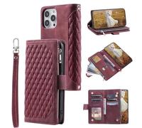 for Moto Edge 50 Neo 5G Wallet Case with Card Holder Slots Zipper Handbag Case Shockproof Flip PU Leather Magnetic Closure Kickstand with Wrist Strap Folio Case for Moto Edge 50 Neo 5G wine red