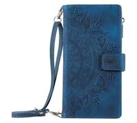For Moto edge 70 fusion Mandala Zipper Case 8 Card Slots with Crossbody Lanyard Shockproof Leather Flip Wallet Handbag Phone Cover Magnetic Closure Stand Folio Shell for Moto edge 70 fusion blue