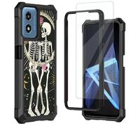 for Moto G 5G 2024 Case,Moto G Play 5G 2024 Case,with Tempered Glass Screen Protector, Durable PC and TPU Bumper Raised Corner Edge Case for Motorola Moto G 5G 2024,Human Skeleton and Roseas