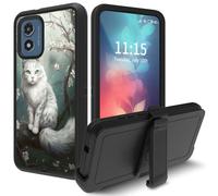 for Moto G Play 2024 Case, with Swivel Belt Clip Heavy Duty Shockproof TPU Protection Phone Case for Motorola G Play 2024,Cute Cats Flower