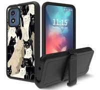 for Moto G Play 2024 Case, with Swivel Belt Clip Heavy Duty Shockproof TPU Protection Phone Case for Motorola G Play 2024,Black and White Cats