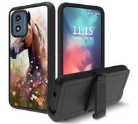 for Moto G Play 2024 Case, with Swivel Belt Clip Heavy Duty Shockproof TPU Protection Phone Case for Motorola G Play 2024,Garden Horse