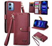 for Moto G15/G15 Power Case, Protective Cover for Motorola Moto G15/G15 Power Zipper Phone Case Wallet Flip Shockproof Leather Embossed Love Card Holders Stand for Moto G15/G15 Power, red