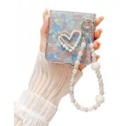 for Motorala Razr Plus 2024/2025 Case Cute Love Heart Girly Design,Bling Glitter Pearl Soft Silicone Bumper with Bead Phone Strap for Moto Razr Plus 2025 for Women White