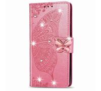 for Motoroal Moto G45 Case, 3D Sparkly Gems Bling Glitter Butterfly Shockproof Flip Case Stand PU Leather Book Wallet Phone Cases Card Slots Magnetic TPU Bumper Cover for Motoroal Moto G45 Pink