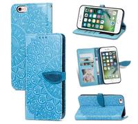 for Motoroal Moto G45 Case, Flip Cover PU Leather Book Wallet Cover Embossed Mandala Magnet Closure Card Slots Kickstand Silicone Bumper Shockproof Full Protection Cases for Motoroal Moto G45 blue