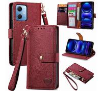 for Motoroal Moto G45 Case, Protective Cover Motoroal Moto G45 Zipper Phone Case Wallet Flip Shockproof Leather Embossed Love Card Holders Magnetic Stand for Motoroal Moto G45, red