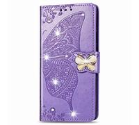 for Motoroal Moto G85 Case 3D Glitter Bling Sparkly Gems Butterfly Flip Case Stand PU Leather Wallet Phone Cases Card Slots Magnetic Silicone Bumper Shockproof Cover for Motoroal Moto G85 Light purple
