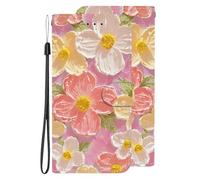 for Motorola MOTO E7i POWER Case with Hand Wrist Strap,Oil Painting Printed Flower Design Shockproof Protective Cover Wallet Floral Phone Case for Girls Women for Motorola MOTO E7i POWER