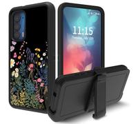 for Motorola Moto Edge 2021 Case | Moto Edge 5G UW Case, with Swivel Belt Clip Heavy Duty Shockproof TPU Protection Phone Cover for Motorola Moto Edge 2021,Black Cat in Garden