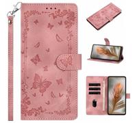 for Motorola Moto Edge 50 Pro Flip Case, Embossed Butterfly Premium Leather Shockproof Wallet Phone Cases Magnetic Protective Cover with Stand Function Card Slots for Motorola Moto Edge 50 Pro pink