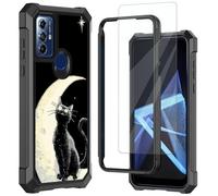 for Motorola Moto G-Play-2023-Case: Moto G Pure Case/G Power 2022 Case,with Tempered Glass Screen Protector, Durable PC and TPU Bumper Raised Corner Edge Case,Black Cat Moon