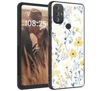 for Motorola Moto G Power 2022 Case, Tempered Glass Back + Soft Silicone TPU Shockproof Anti-Scratch Protective Phone Case for Moto G Power 2022,Yellow Petals Floral