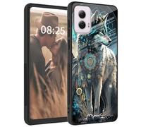 for Motorola Moto G Power 5G 2024 Case, Tempered Glass Back + Soft Silicone TPU Shockproof Anti-Scratch Protective Phone Case for Moto G Power 5G 2024 Case,Dream Catcher Wolf