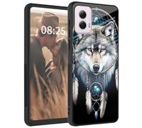 for Motorola Moto G Power 5G 2024 Case, Tempered Glass Back + Soft Silicone TPU Shockproof Anti-Scratch Protective Phone Case for Moto G Power 5G 2024 Case,Wolf Dream Catcher