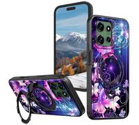 for Motorola Moto G Power 5G 2025 6.8 Inch Case with 360° Rotatable Ring Stand, Wireless Charging Compatible, Military Grade Rugged Shockproof Heavy Duty Protective Case, Purple Butterfly