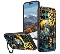 for Motorola Moto G Power 5G 2025 6.8 Inch Case with 360° Rotatable Ring Stand, Wireless Charging Compatible, Military Grade Rugged Shockproof Heavy Duty Protective Case, Stained Glass Rider