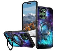 for Motorola Moto G Power 5G 2025 6.8 Inch Case with 360° Rotatable Ring Stand, Wireless Charging Compatible, Military Grade Rugged Shockproof Heavy Duty Protective Case, Purple Galaxy