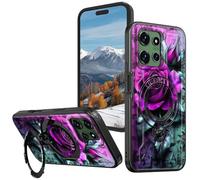 for Motorola Moto G Power 5G 2025 6.8 Inch Case with 360° Rotatable Ring Stand, Wireless Charging Compatible, Military Grade Rugged Shockproof Heavy Duty Protective Case, Purple Rose