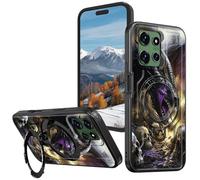 for Motorola Moto G Power 5G 2025 6.8 Inch Case with 360° Rotatable Ring Stand, Wireless Charging Compatible, Military Grade Rugged Shockproof Heavy Duty Protective Case, Purple Dragon Skull