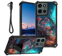 for Motorola Moto G Power 5G 2025/Moto G Play 5G 2025 Case with Wrist Strap & Kickstand Dual Layer Rugged Hard PC and Soft Silicone Shockproof Protective Phone Cases,Magic Mushrooms