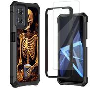 for Motorola Moto G Stylus 5G 2024 Case,with Tempered Glass Screen Protector, Durable PC and TPU Bumper Raised Corner Edge Case for Moto G Stylus 5G 2024,Human Skeleton and Coffee