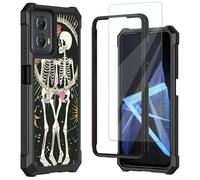 for Motorola Moto G Stylus 5G 2024 Case,with Tempered Glass Screen Protector, Durable PC and TPU Bumper Raised Corner Edge Case for Moto G Stylus 5G 2024,Human Skeleton and Roseas