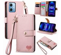 for Motorola Moto G05/E15 Case, Protective Cover for Motorola Moto G05/E15 Zipper Phone Case Wallet Flip Shockproof Leather Embossed Love Card Holders Magnetic Stand for Motorola Moto G05/E15, Pink