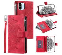 For Motorola Moto G05/E15 Mandala Zipper Case 8 Card Slots with Strap Shockproof Leather Flip Wallet Handbag Phone Cover Magnetic Closure Stand Folio Shell for Motorola Moto G05/E15 red