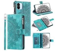 For Motorola Moto G15/G15 Power Mandala Zipper Case 8 Card Slots with Strap Shockproof Leather Flip Wallet Handbag Phone Cover Magnetic Closure Stand Folio Shell for Motorola Moto G15/G15 Power green