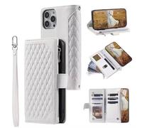 for Motorola Moto G15/G15 Power Wallet Case with Card Holder Slots Zipper Handbag Case Shockproof Flip PU Leather Magnetic Kickstand with Wrist Strap Folio Case for Motorola Moto G15/G15 Power White