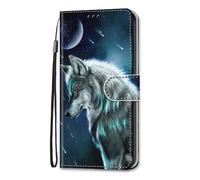 for Motorola Moto G32 Case, Shockproof Premium PU Leather Shock-Absorption Notebook Wallet Phone Cases with Magnetic Kickstand Card Holders Bumper Flip Protective Cover for Motorola Moto G32 Moon Wolf