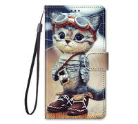 for Motorola Moto G34 Case, 3D Shockproof Premium PU Leather Flip Wallet Cover with Magnetic Stand Card Holder Money Pouch Folio TPU Bumper Protective Phone Case for Motorola Moto G34 Cartoon Cat