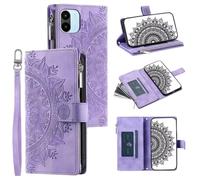 For Motorola Moto G35 Mandala Zipper Case 8 Card Slots with Strap Shockproof Leather Flip Wallet Handbag Phone Cover Magnetic Closure Stand Folio Shell for Motorola Moto G35 purple