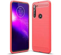 For Motorola Moto G8 Power XT2041 (6.4") Case, [Slim Fit] Shockproof Brushed Carbon Fibre [Protective Case] Cover, Silicone Gel Rubber Phone Case With [Screen Protector] For Moto G8 Power - Red
