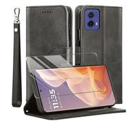 for Motorola Moto G85 5G Case and 1 Tempered Glass Screen Protector, Leather Wallet Phone Case with Card Slots Magnetic Closure Kickstand Protective Cover for Motorola Moto G85 5G - Black