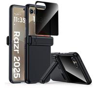 for Motorola Moto Razr 2025 Case with Kickstand, [Privacy Screen Protector & Hinge Protection] Slim Matte PC Full Body Shockproof Rugged Durable Protective Cover for Razr 2025 (Black)