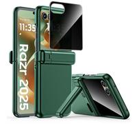 for Motorola Moto Razr 2025 Case with Kickstand, [Privacy Screen Protector & Hinge Protection] Slim Matte PC Full Body Shockproof Rugged Durable Protective Cover for Razr 2025 (Green)
