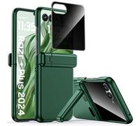 for Motorola Moto Razr Plus 2024 Case, [Privacy Screen Protector & Hinge Protection] [Hidden Kickstand] Slim Matte PC Full Body Shockproof Rugged Durable Protective Cover for Razr Plus 2024 (Green)