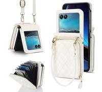 for Motorola Razr 60 Ultra Wallet Case, Card Bag with Zipper Closure, Diamond Stitch Design, 8 Card Slots, Detachable Strap, TPU + Synthetic Leather, Drop Protection for Everyday Use(White)
