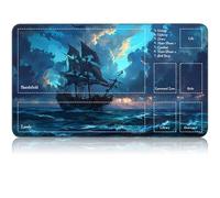 for MTG Game Playmat, for Magic TCG Rubber Play mat,Tabletop Card Playmats with Smooth Surface,Trading Card Inked Game Mat with Zones,Battle Game,Blue Pirate Ship