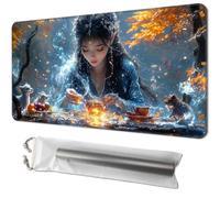 for MTG Playmat 24 x 14 Inches with Storage Bag, Magic The Gathering Playmat with Non-Slip Rubber Base, TCG Card Game Mat for MTG, Commander, Lorcana, Woman in Autumn Forest