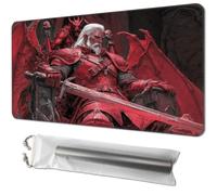 for MTG Playmat 24 x 14 Inches with Storage Bag, Magic The Gathering Playmat with Non-Slip Rubber Base, TCG Card Game Mat for MTG, Commander, Lorcana, Red Armor Warrior Throne