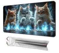 for MTG Playmat 24 x 14 Inches with Storage Bag, Magic The Gathering Playmat with Non-Slip Rubber Base, TCG Card Game Mat for MTG, Commander, Lorcana, Blue Glowing Cats Table
